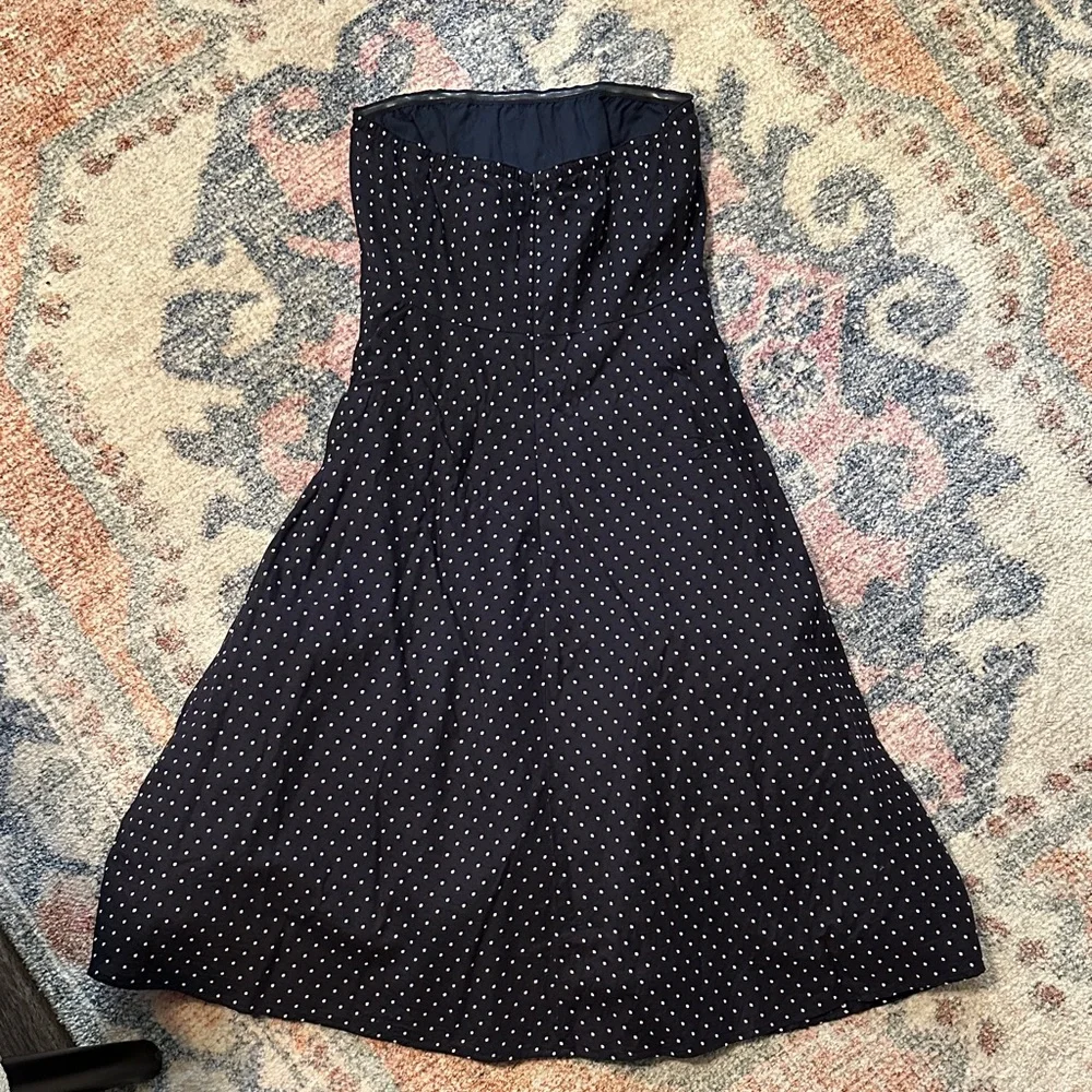 J. Crew Strapless Navy and White Swiss Dot Cotton Dress